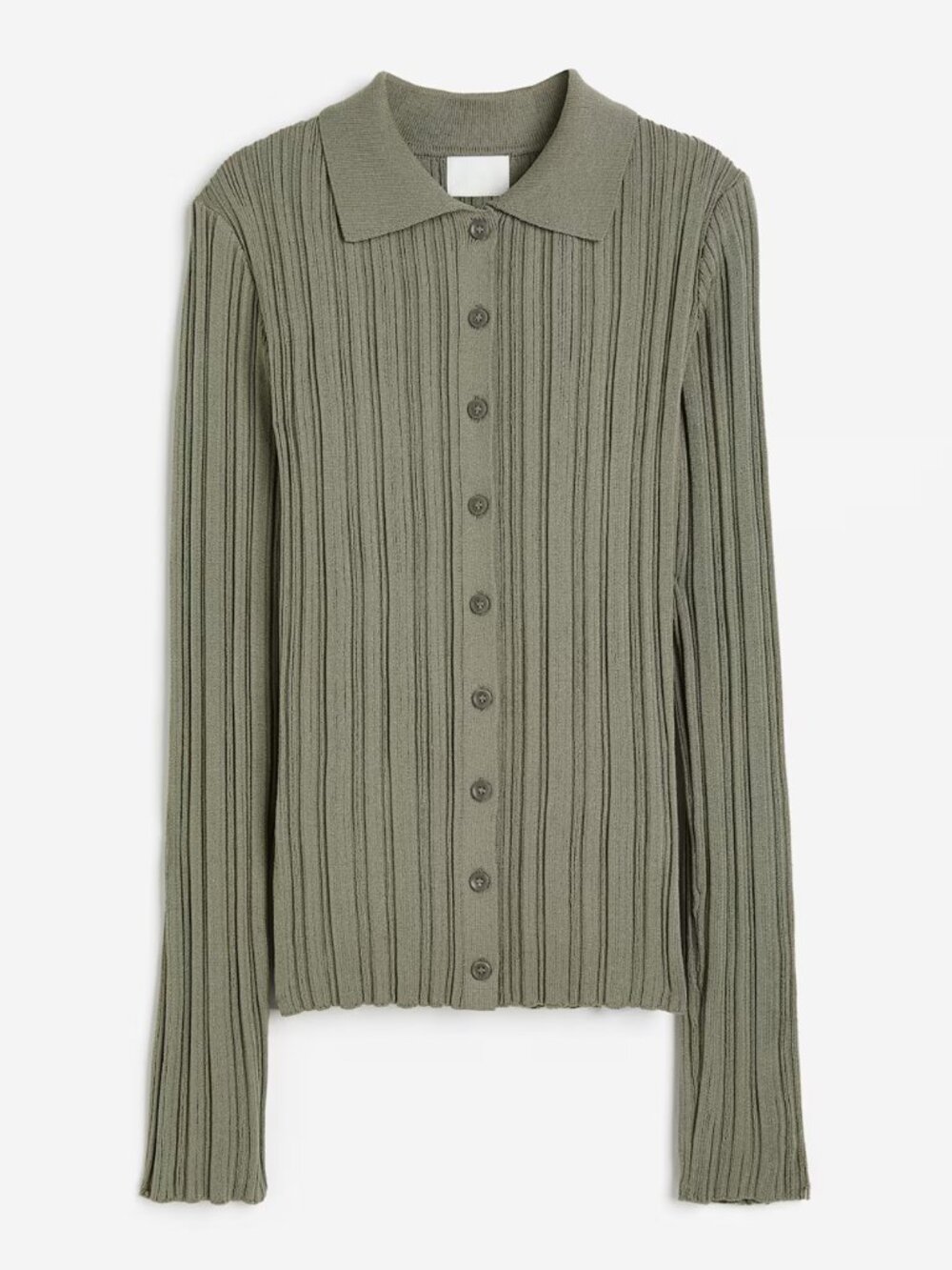 H&M Ribbed-Knit Khaki Green Collared Top